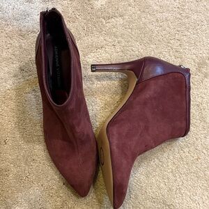 Adrienne Vittadini Wine Burgundy Pointed Suede Ankle Booties